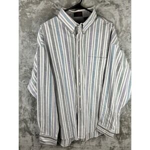 Mens XL Striped Button Down Shirt Haggar Casuals Cotton Soft Pastel Preppy Retro